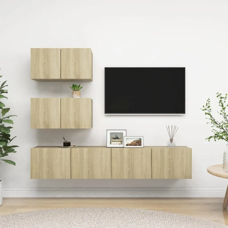 4-tlg. TV-Schrank, TV Board Sonoma-Eiche Holzwerkstoff – Bild 1
