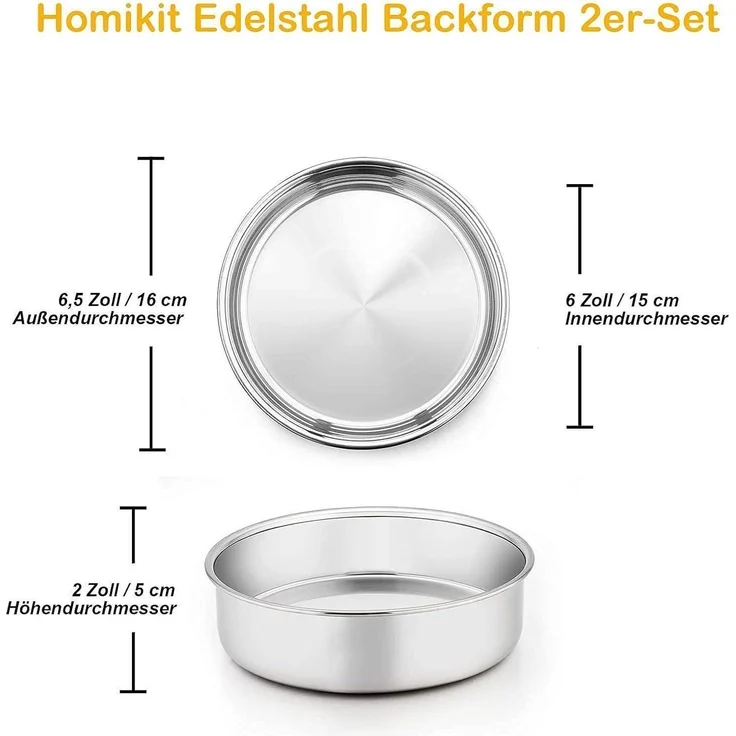 Homikit Edelstahl Rund Backform 2er-Set 16cm Hochglanzpoliert Spülmaschinenfest – Bild 2