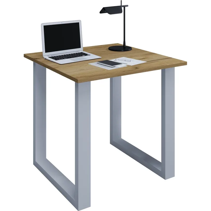VCM Schreibtisch Lona 919631 Silber / Honig-Eiche H. 76 x B. 80 x T. 80 cm
