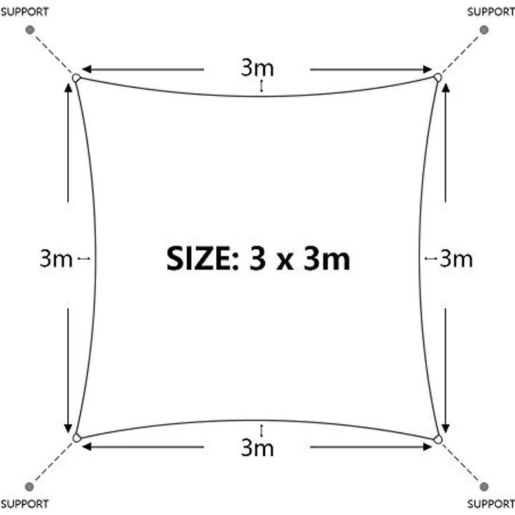 Dripex Sonnensegel Sonnenschutz Set inkl Befestigungsseile Rechteckig Wasserabweisend Polyester Imprägniert 95% UV Schutz Windschutz Wetterschutz 3X3 m für Balkon Garten Terrasse Sand – Bild 6