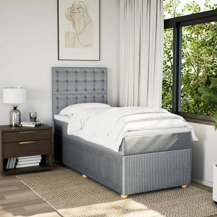vidaXL Boxspringbett mit Matratze Hellgrau 80x200 cm Stoff 3294197 – Bild 5