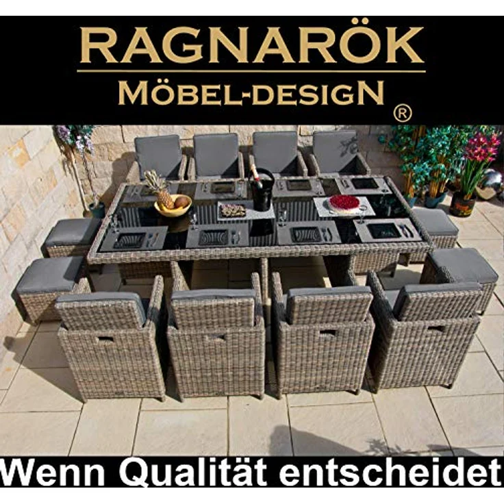 Ragnarök Möbel-Design Garten-Essgruppe Heimdall Esstisch Set 8+4, (Set, Polyrattan, Alu), umklappbare Rückenlehnen, Würfelsystem – Bild 5