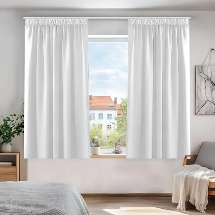 Deconovo Gardinen Kräuselband für Schienensystem Thermovorhang Silber Grau | 2er Set, H 138 x B 168 cm, Blackout Curtain, Schlafzimmer Gardinen, Vorhänge Kurz, für Schienensystem, Schallschutz Vorhang – Bild 2