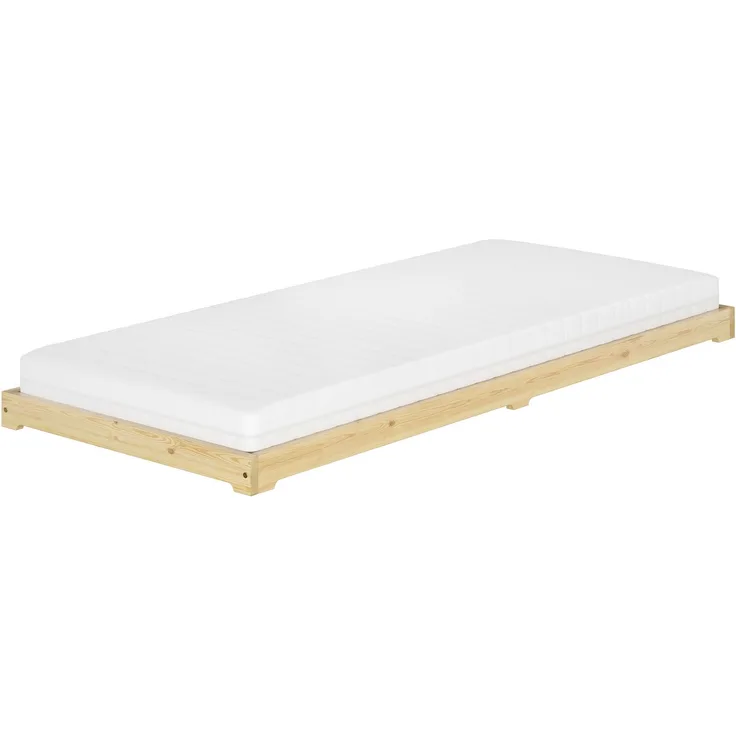 Niederflurbett extra niedriges Bettrahmen Futonbett 100x200 Kiefer klar lackiert V-60.47K-10Rollrost und Matratze inkl.