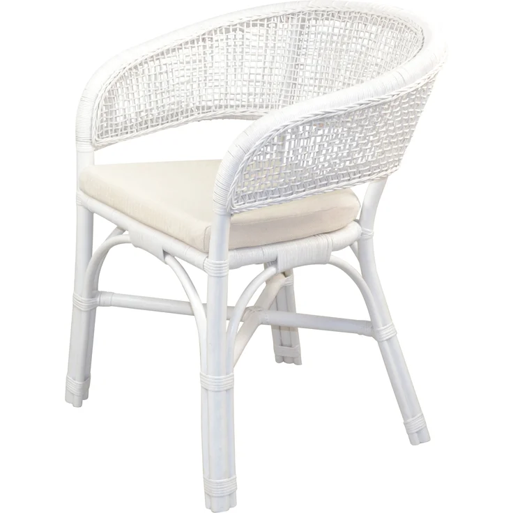 Schöner Rattansessel, Rattanstuhl handgeflochten, weiß, inklusive Sitzkissen – Bild 1