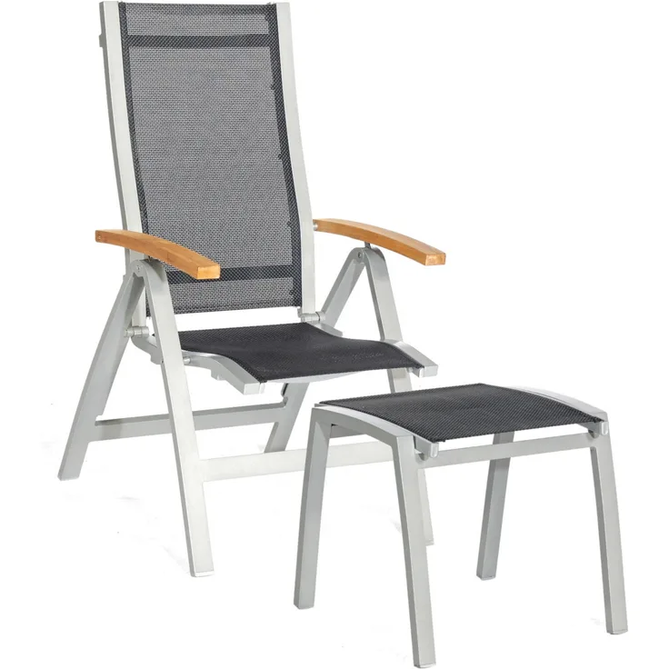Sonnenpartner Klappsessel Florida mit Fußhocker Aluminium silber/Textilen schwarz Klapp-Sessel Klapp