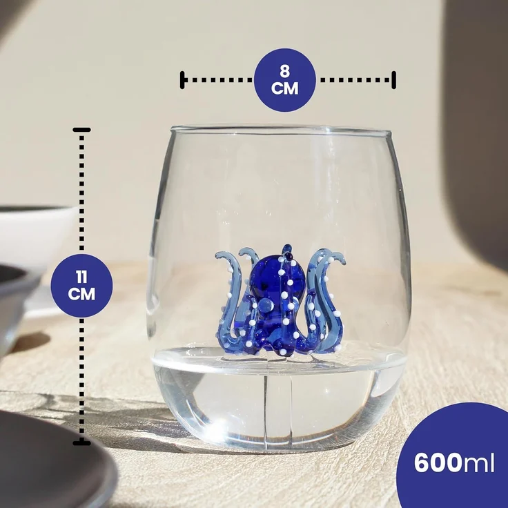 Winkee Glas Winkee - Handgemachtes Oktopus Glas, Kristall-Trinkglas, Dessertg – Bild 6