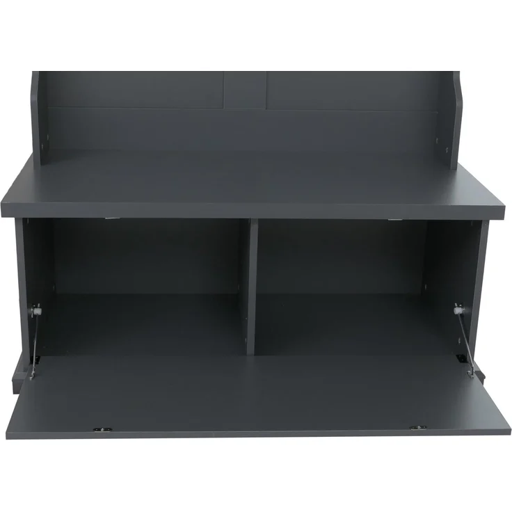 Garderobe HWC-P27, Flurgarderobe Holzgarderobe Sitzbank, 4 Haken Staufach Ablage Melamin 163x100x47cm ~ dunkelgrau – Bild 6