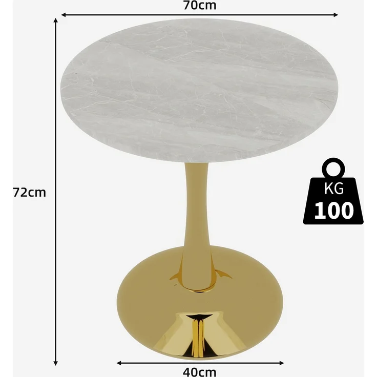 Novelux Runder Kaffeetisch Gold 70cm, Marmortisch Rund Weiß, Mid-Century Modern Esstisch für 2-4 Personen, Platzsparender Wohnzimmertisch – Bild 2