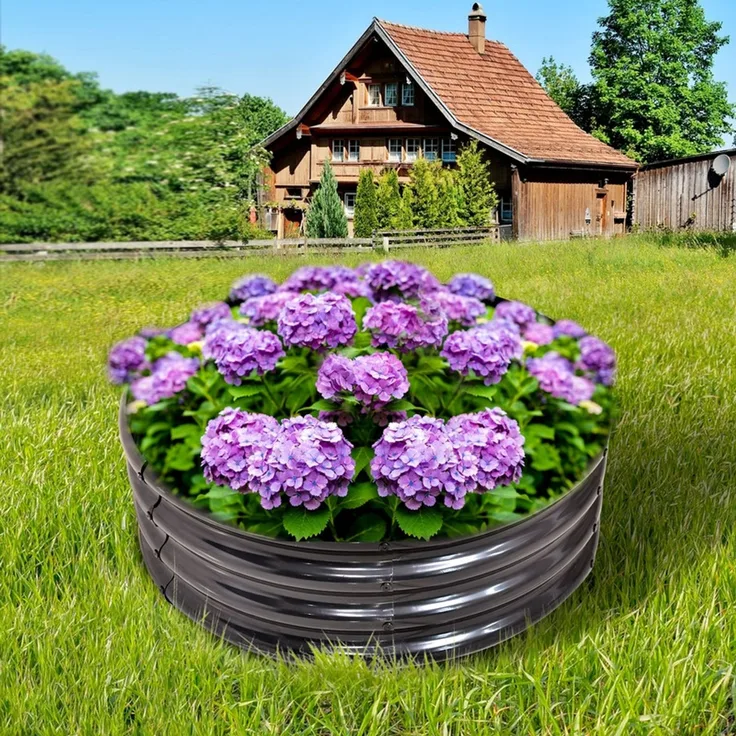 Homerecommend Hochbeet 81x81x29 cm, Blumenkasten und Pflanzbeet aus verzinktem Stahl, Halbkreis-Design, Frost- und Rostschutz, Silber