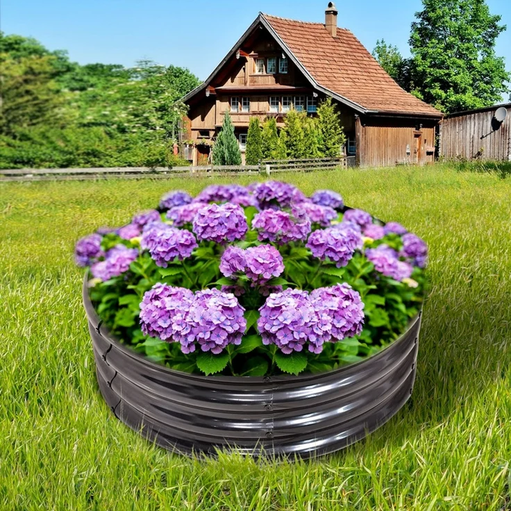 Homerecommend Hochbeet 81x81x29 cm, Blumenkasten und Pflanzbeet aus verzinktem Stahl, Halbkreis-Design, Frost- und Rostschutz, Silber – Bild 1