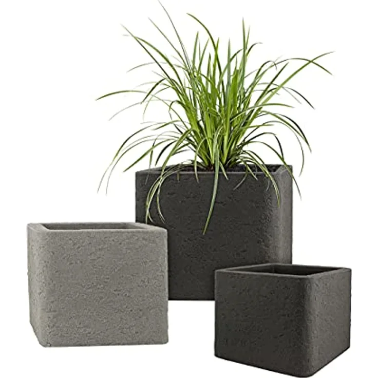 Pflanzwerk Pflanzkübel Kunststoff CUBE Lava Grau 40x50x50cm Blumentopf *Frostbeständige Blumenkübel* *2 Jahre GARANTIE* *Premium Pflanzenkübel Qualität*