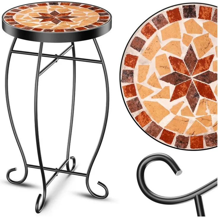 KESSER® Mosaiktisch Bistrotisch Blumenhocker Rund 60x34cm Metall Mosaik Beistelltisch Balkontisch Gartentische Terrassentisch Balkon Steinmosaik Garten Gartentisch Indoor Outdoor Asteri