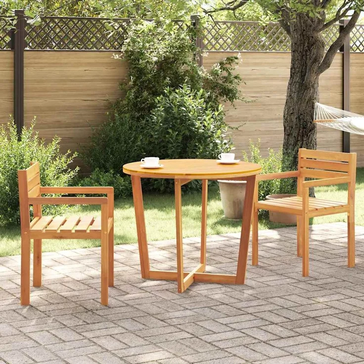 Gartentisch, Esstisch, Küchentisch Rund Ø90x75 cm Massivholz Akazie – Bild 3