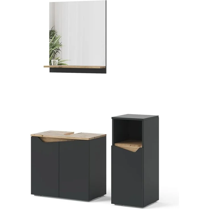 Badmöbel-Set Marelle Anthrazit 3 Teile, mit Midischrank Vicco – Bild 1