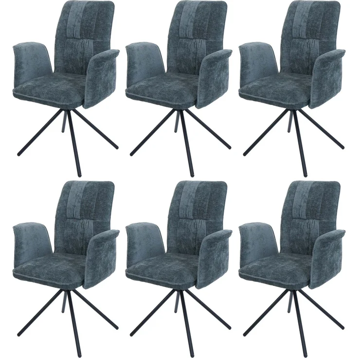 6er-Set Esszimmerstuhl HWC-N99, drehbar Armlehne Auto-Return, Stoff/Textil Chenille (340g/m²) ~ blau-grün – Bild 9
