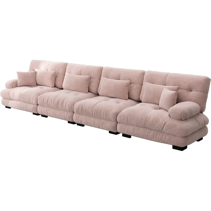 DESVIAE Sofa modular mit Tiefensitz und Kissen, Chenille Rosa, 406 x 77 x 81 cm – Bild 7