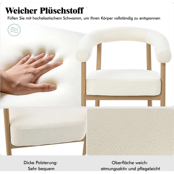 Merax Esszimmerstuhl Gestell aus Metall in Holzoptik Natur, Bezug aus Plüschstoff (Set, 2 St), 2er Set Polsterstühle Armlehnstuhl Küchenstuhl Wohnzimmer Beige – Bild 6
