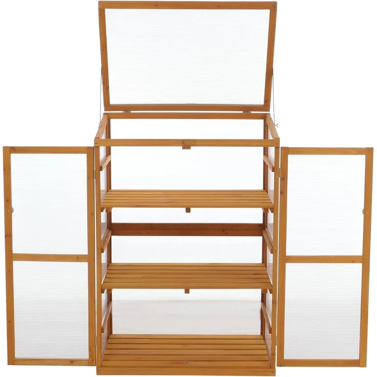Gewächshaus HWC-Q13, Treibhaus Anzuchthaus Frühbeet Fenster verstellbar Holz FSC®-zertifiziert 110x76x57cm ~ natur – Bild 8