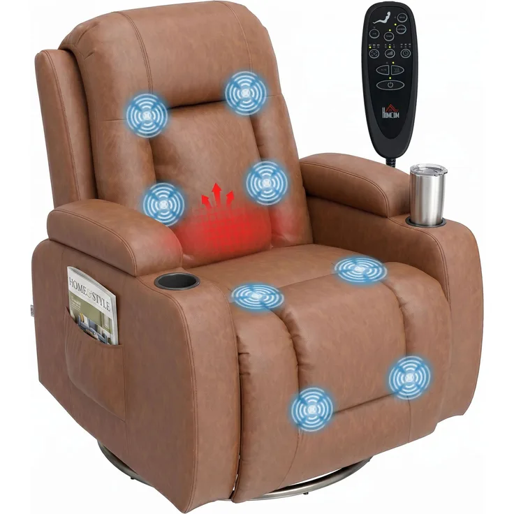MELAYR, Massagesessel mit Heizfunktion, Entspannungssessel, Verstellbare Rückenlehne, Drehbar, 82 x 99 x 103 cm, Braun
