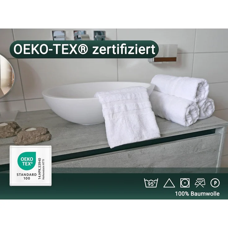 ZOLLNER 4er Set Handtuch aus 100% Baumwolle, 50x100 cm, weiß, mit 3 Bordürenstreifen – Bild 5