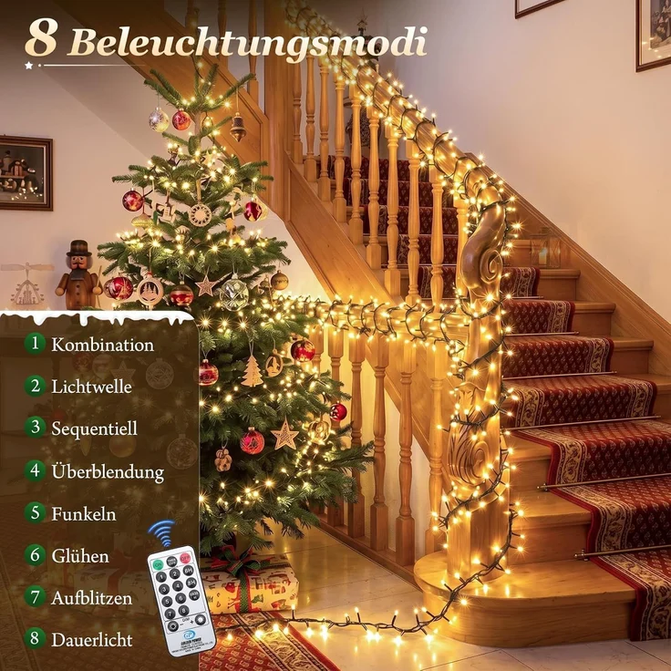 SALCAR 26m 360er LED Lichterkette Weihnachtsbaum (23m Lichterkette + 3m Stromkabel) Warmweiß – Bild 2