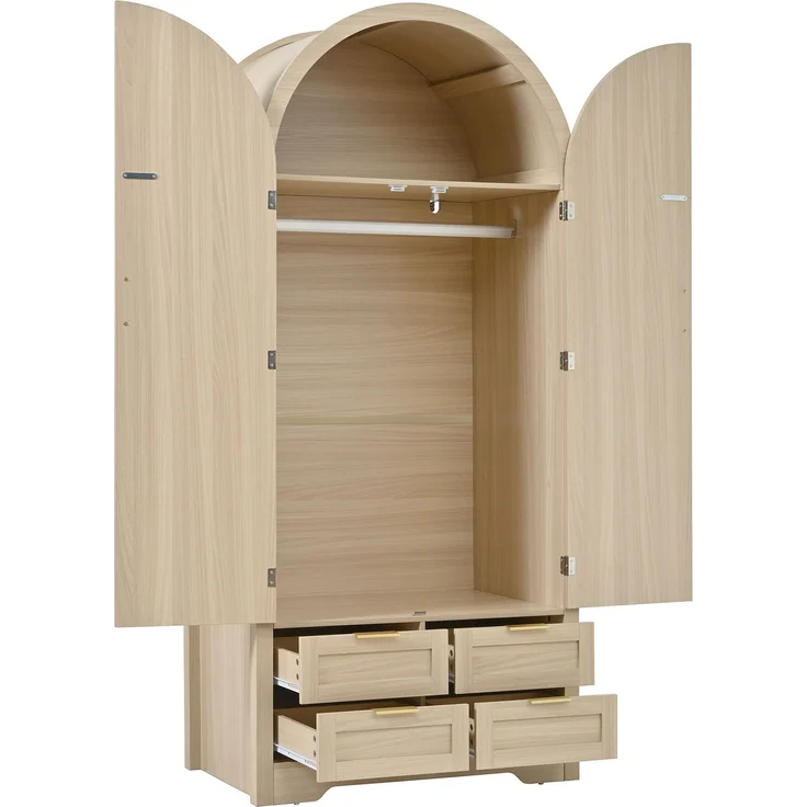 Kleiderschrank 80 x 50 x 180 cm in Eichenholzfarbe mit Rattantüren und Schubladen – Bild 9