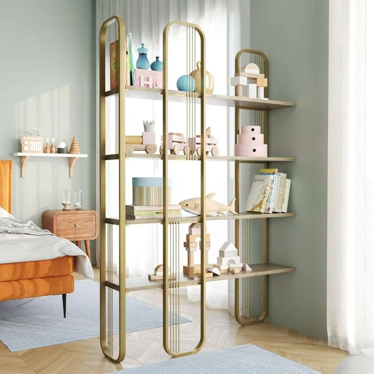 Dmora - Bücherregal Almena, Büroregal, Bücherregal, Bibliothek, 125 x 28 x 180 cm, Gold – Bild 5