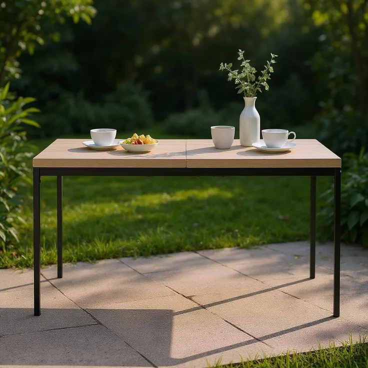 FurnitureR Garten-Bartische in Grau, für 4 bis 6 Personen, Dicke Holzplatte mit Metallstruktur, für Terrasse, Terrasse, Esszimmer, Garten, 150 x 75 x 75 cm