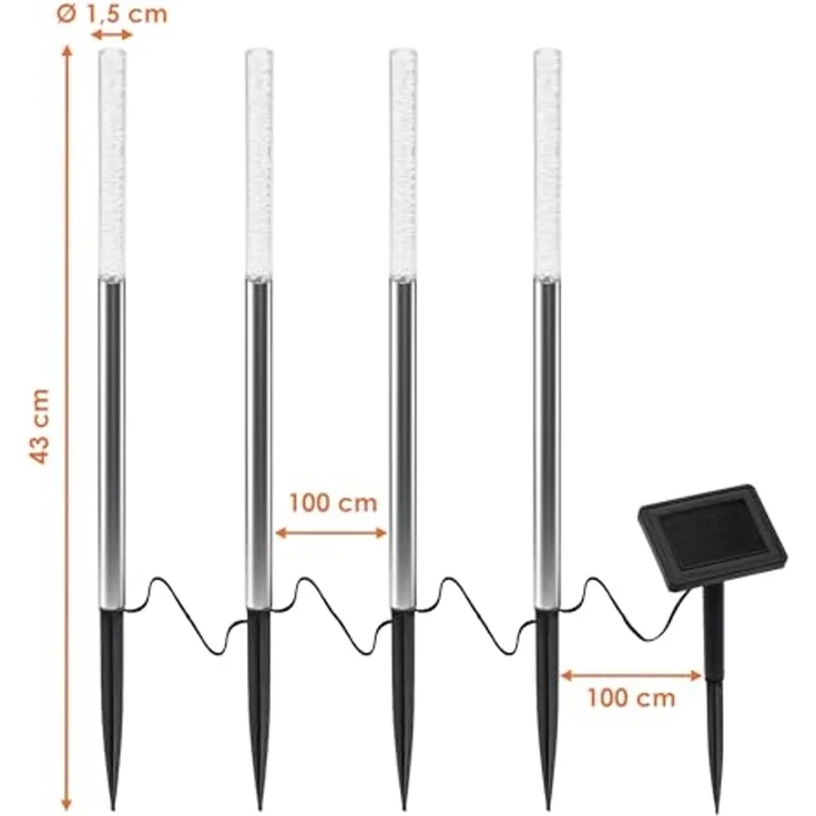 Spetebo LED Gartenleuchte LED Solar Gartenstecker 43 cm im Sprudelsäule Design - 4er Set, Design: Luftblasen, LED fest integriert, warm weiß, Akku ist austauschbar – Bild 2