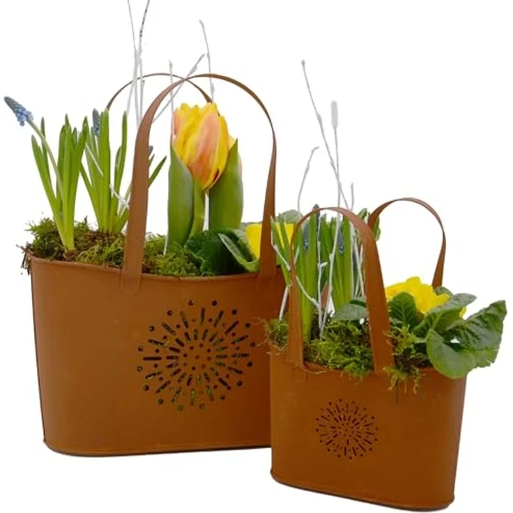 UNUS GARDEN Blumentopf Topf Handtasche Rostopfik (2 St, 2er Set in zwei Größen (16,5 cm und 11 cm hoch), Gartendeko robust – Bild 1