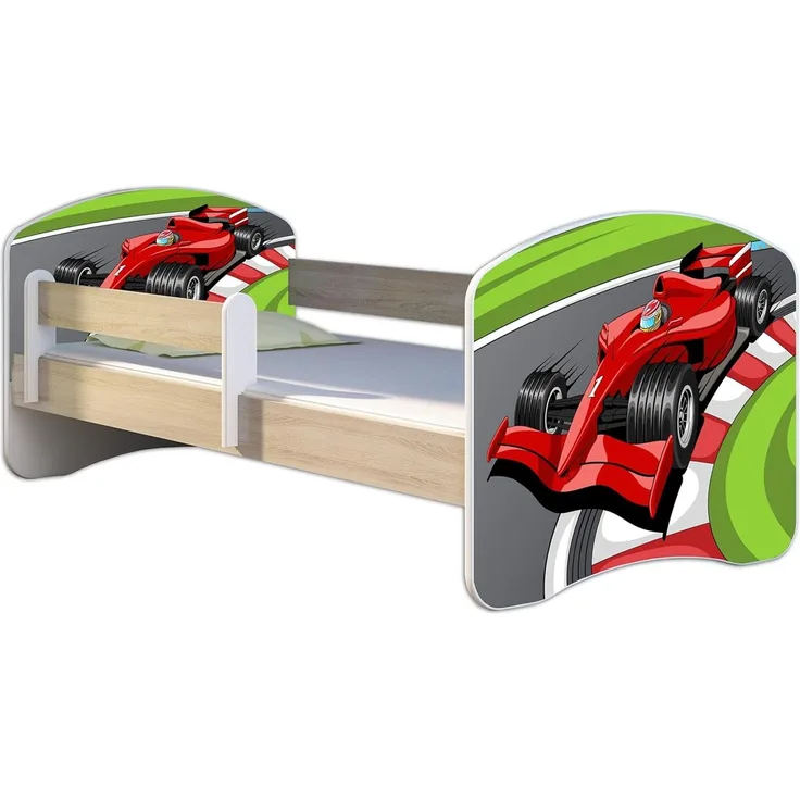 Kinderbett Jugendbett mit einer Schublade und Matratze Sonoma mit Rausfallschutz Lattenrost ACMA II 140x70 160x80 180x80 (06 Formel 1, 160x80)