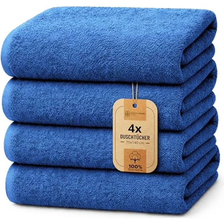 NatureMark 4er Pack Duschtücher, Größe 70x140 cm, Royal Blau, 100% Baumwolle – Bild 2