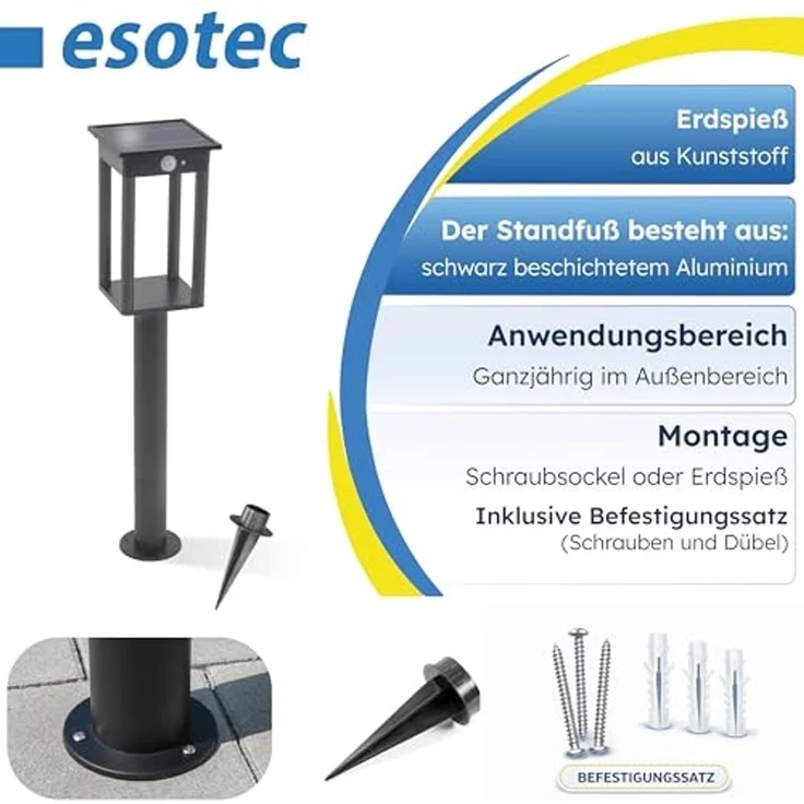 esotec LED Gartenleuchte Solar PIR Standleuchte Termoli H=65cm 3 Modi 36 LEDs 3000K IP44 102757, Bewegungssensor, 3 unterschiedliche Betriebsmodi, Bewegungssensor, automatisches Einschalten bei Dämmerung, LED fest integriert, warmweiß – Bild 5