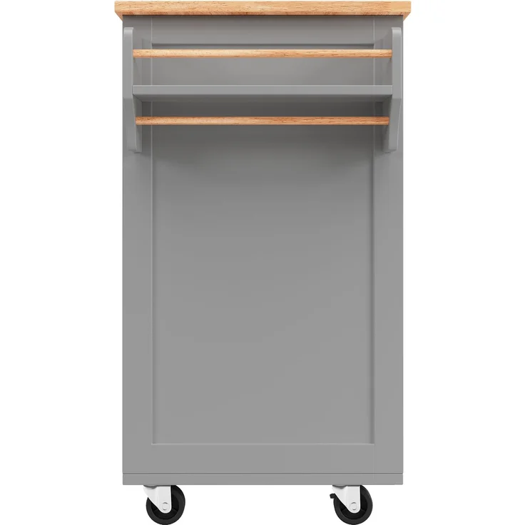 Kücheninsel Grau mit klappbarem Arbeitsbereich, multifunktionaler Esszimmerwagen, MDF-Tischplatte mit Holzmaserung, Zinkgriff,Weinregal und 360°Lenkrollen – Bild 10