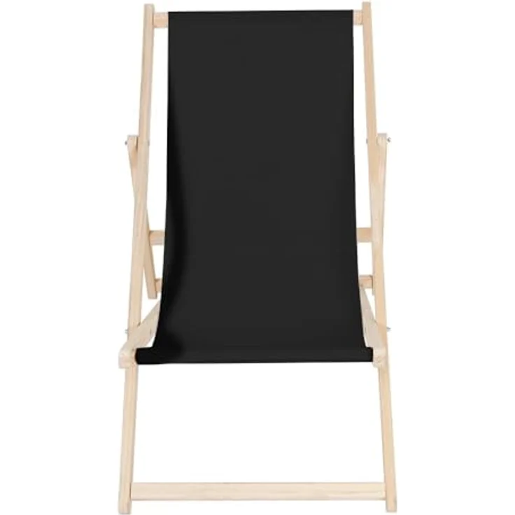 Melko Strandstuhl klappbar, Holz Garten Sonnenliege mit verstellbarer Rückenlehne, Schwarz – Bild 3