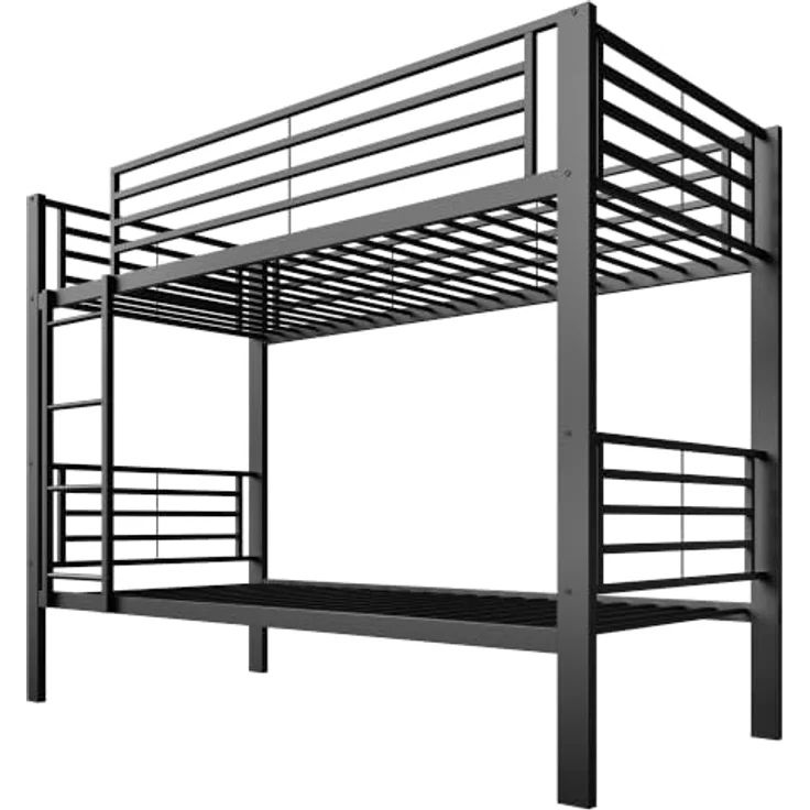 FAVSH Etagenbett 90x200 cm aus Metall, Hochbett mit Rausfallschutz und Leiter, Geräuscharmes Doppelbett, rutschfest, für Jugendliche und Erwachsene, WG & Ferienwohnung, Schwarz C – Bild 4
