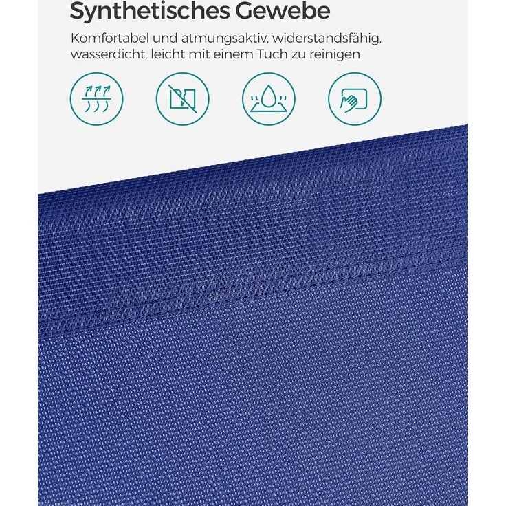 SONGMICS Große Sonnenliege, klappbarer Liegestuhl, 71 x 200 x 38 cm, Belastbarkeit 150 kg, mit Sonnenschutz, Kopfstütze und Verstellbarer Rückenlehne, für Garten Pool Terrasse, dunkelblau GCB22BUV2 – Bild 8
