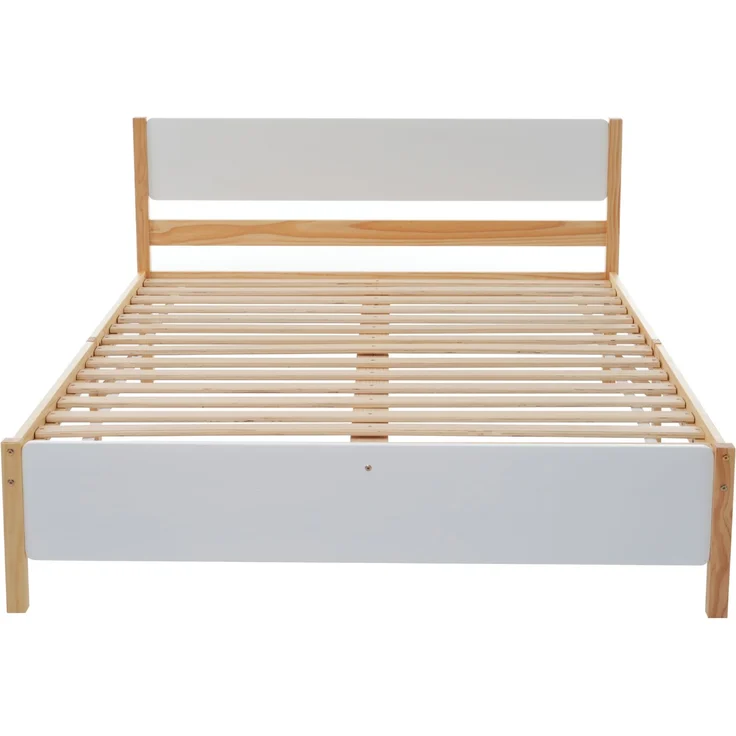 Doppelbett 140x200 cm, Holzbett mit Kiefernholzrahmen und Mittelfuß, Weiß & Natur – Bild 8