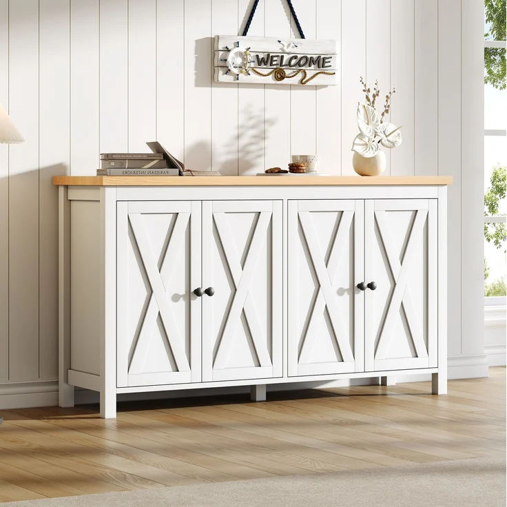 DESVIAE Sideboard mit 4 Türen und verstellbaren Einlegeböden 140x78x40 cm MDF Weiß – Bild 2