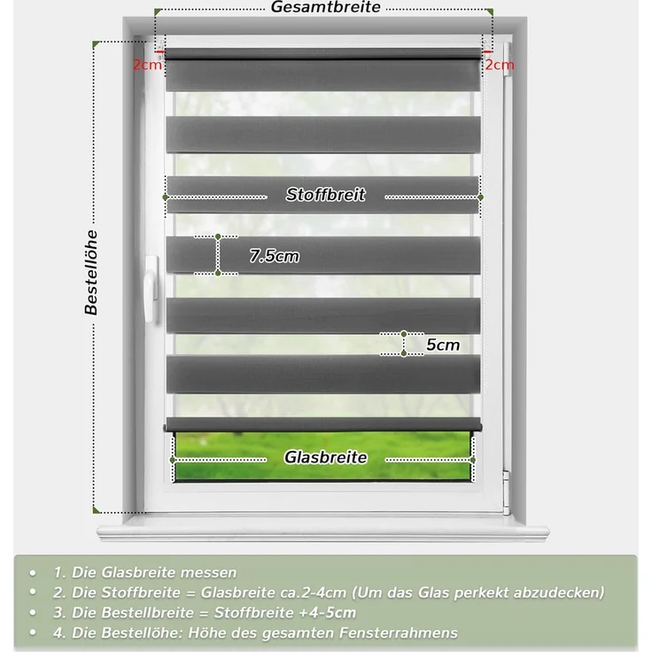 Deswell Doppelrollo Klemmfix ohne Bohren Anthrazit B40 x H120 cm (Stoffbreite 36cm) Rollos für Fenster ohne Bohren für Fenster mit Lichtdurchlässig & Verdunkelnd/Höhe Stufenlos Verstellbar – Bild 4