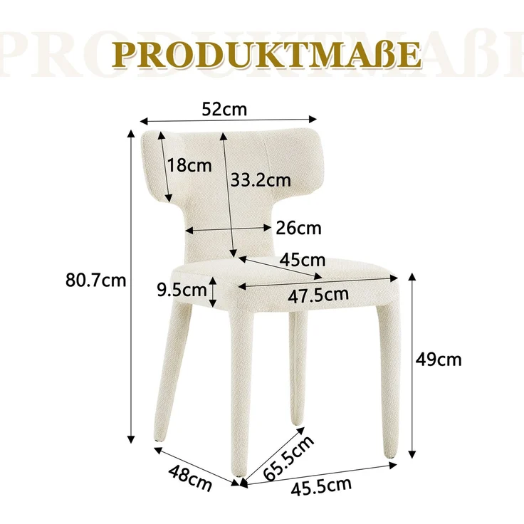 Esszimmerstühle 2er-Set 45×47,5×80,7 cm in Weiß mit gepolstertem Stoffbezug und T-Rückenlehne – Bild 5