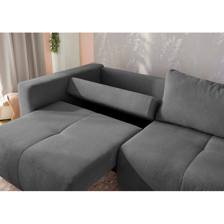 Schlafcouch Verwandlung Big-Sofa zum Ecksofa Schlaffunktion Bettkasten Cord Grau – Bild 10