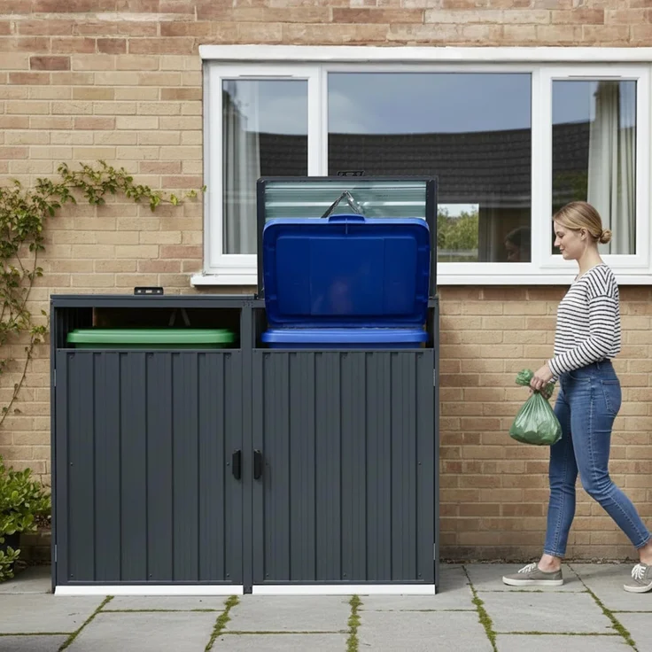 Mülltonnenbox Eco Duo 2 Mülltonnen 240 Liter 160 cm Stahl Anthrazit – Bild 8