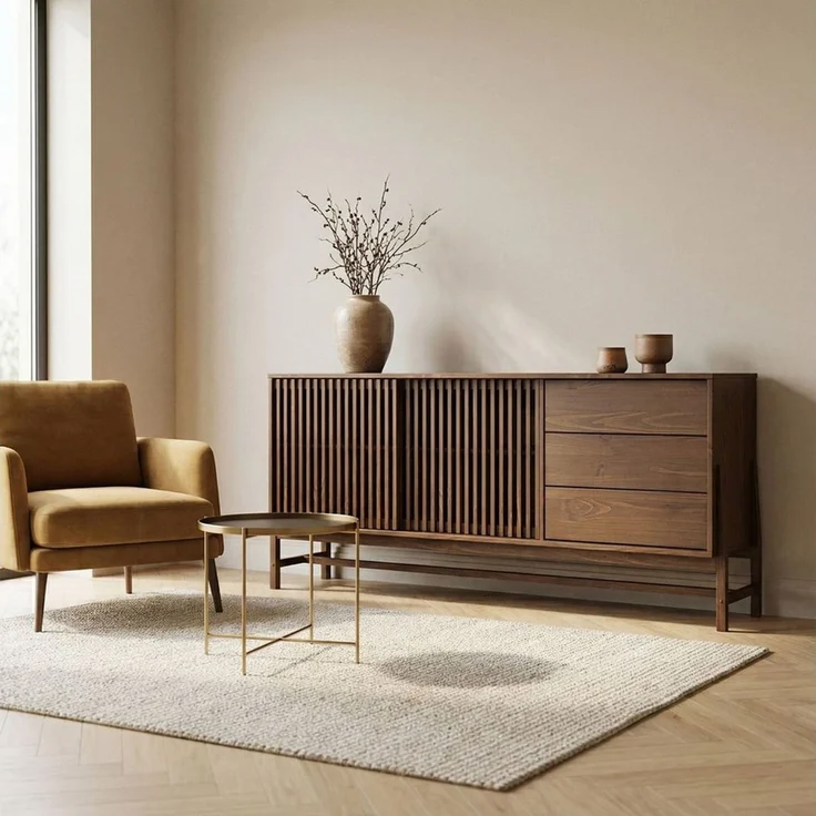 IDIMEX Sideboard ADAMO, Kommode 175 cm aus Massivholz mit Lamellenschiebetüren Nussbaum Finish – Bild 5