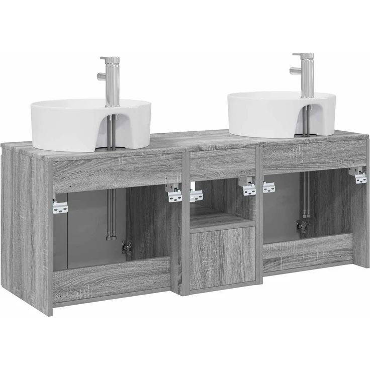 vidaXL Wandmontiertes Badezimmerschrank-Set 3 stk. Grau Sonoma 3405683 – Bild 8