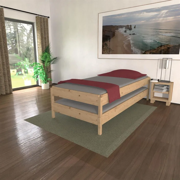 Stapelbett "Horst" 100 x 200 cm 34 cm Zirbe Holzbett Gästebett Massivholzbett
