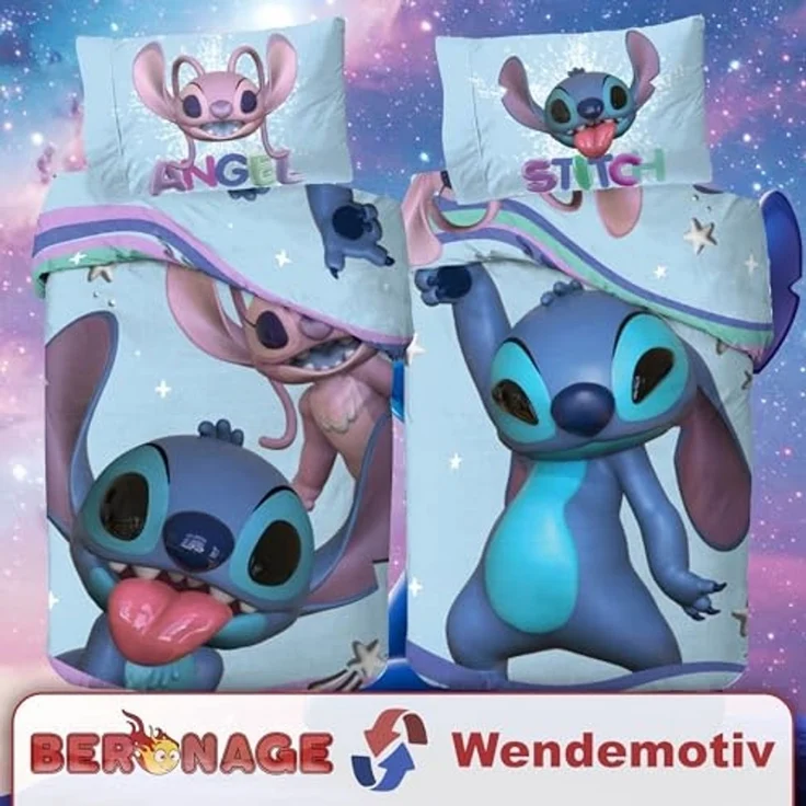 BERONAGE Wendebettwäsche Lilo & Stitch Bettwäsche Angel & Stitch Linon / Renforcé, Baumwolle, 2 teilig, 135x200 + 80x80 cm – Bild 6