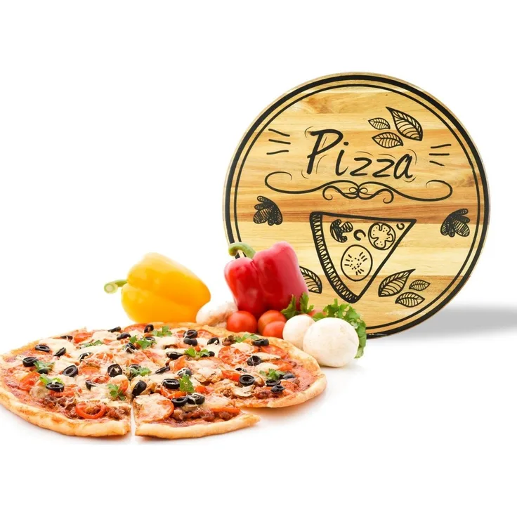 Pizzateller mit Pizza Motiv ø30cm drehbar Holzteller Drehplatte Käseteller Speiseteller