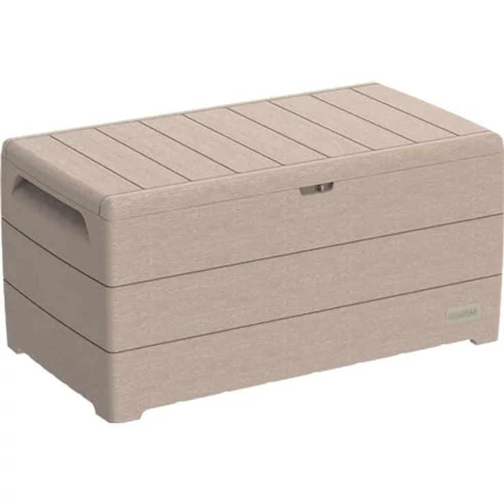 Duramax Cedargrain Durabox 416L Kissenbox aus Kunststoff, Für den Außenbereich, Aufbewahrungsbox, Deckbox und Garten-Organizer, Abschließbare Kunststoff-Kissenbox mit Gasflasche und seitlichen – Bild 1